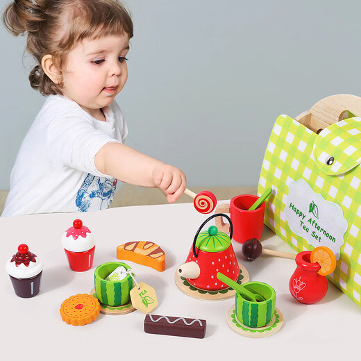 Große Hand hält kleine Hände neue hölzerne Kinder Nachmittagstee Dessert Simulation Tee Set Handheld Box Baby Rollenspiele Nachmittagstee (Modell 761