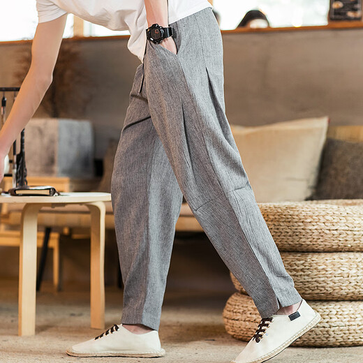Kazuki Kuraishi Marca moderna Pantalones de lino de estilo chino
