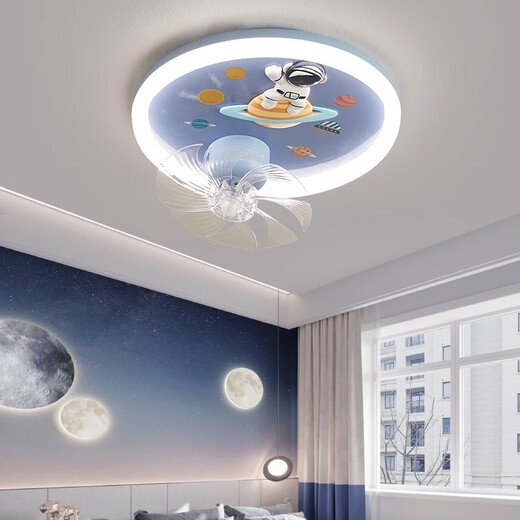 2025 Neues Zimmerlüfter Deckenleuchte für Jungen und Mädchen Schlafzimmer Kaninchen Astronaut Astronaut Vollspektrum 360 Schütteln Sie Kopf 9195 Astronaut -Fan licht offline intelligent