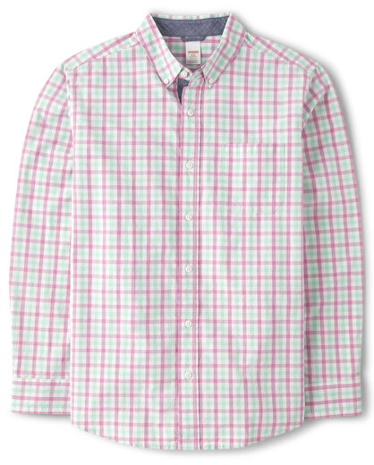 GYMBOReeGymboree Men's Dad and Son Matching Long Sleeve Button-Down Shirt, Allure Pink, M Allure Pink M