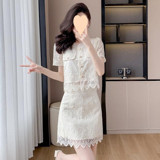 Guanmao Pei Xiaoxiangfeng Spitze Rock Zwei-teiliger Damen-Farbtemperamentanzug Rock 2025 Off-weißer Anzug 841 XL