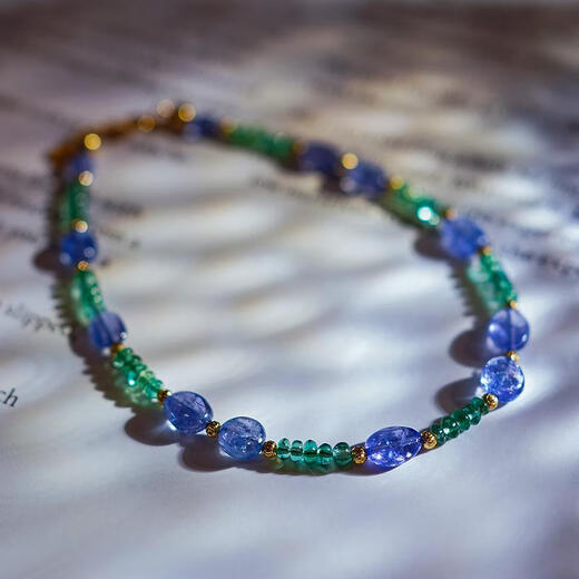 Feiyu Miwu tanzanite bracelet 18k gold beads natural emerald gemstone bracelet niche exquisite bracelet 16cm