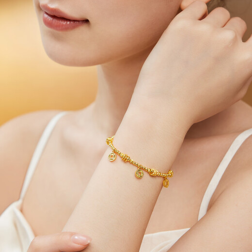 Liufu Jewelry is full of money and lots of copper coin pendant gold bracelet shattered ice gold bead bracelet priced L19G0002DS 10.65 grams (including labor cost 1,076 yuan)