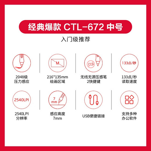 Wacom原装wacom ctl672数位板手绘板电脑绘画板手写板网课输入板电子绘图板 CTL-672防护套餐
