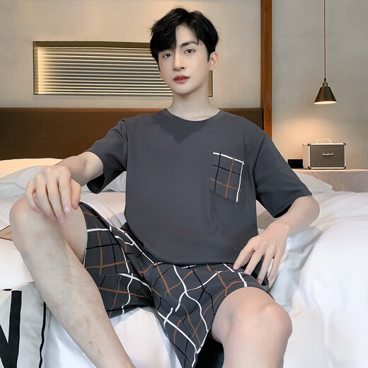 Modalga Pyjon de grande taille Summer 2025 Nouveaux shorts décontractés Shorts à domicile Simple Men's Fin Home Clothing Set 6626 # Triple Tom [Single Set] L Men [100-135Jin [Jin est égal à 0,5 kg]]]