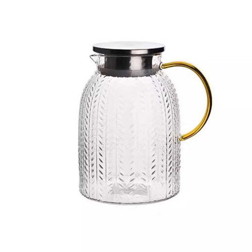 German imported quality wheat ear pattern cold kettle high borosilicate glass stainless steel lid juice jug household transparent glass cold kettle 1.8L transparent wheat ear kettle