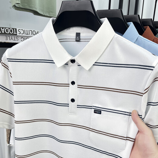 Old Man's Head (Laorentou) Camiseta de manga corta a rayas cómodas para hombres y jóvenes de verano de hombres y jóvenes de verano, un collar de polvo, casual de ropa para hombres, ba9909 Hermes Orange L