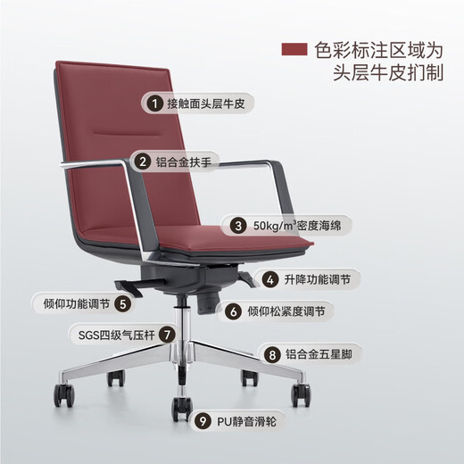 Fukai conference chair, office chair, long-term sitting, not tired, boss chair, leather office seat, boss chair, office swivel chair B1819, black NDPU9710