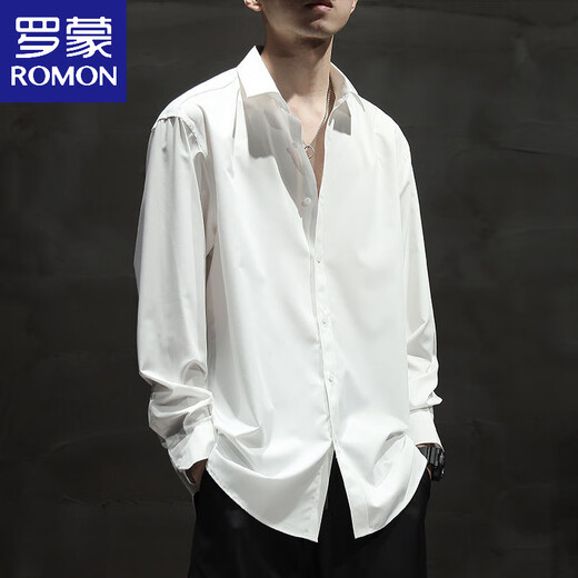 罗蒙（ROMON）夏季冰丝薄款白色长袖衬衫外套男大码宽松莫代尔免烫垂感衬衣 白色【冰丝莫代尔短袖】844 S 适合70-100斤