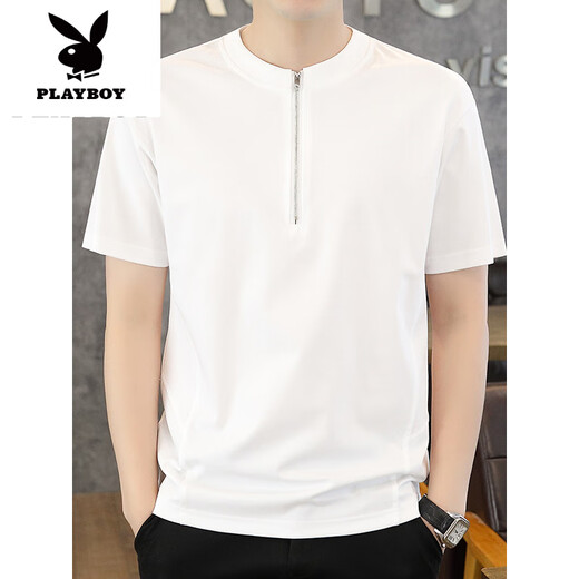 
Playboy (PLAYBOY) Men's Short Sleeve T-shirt 2025 Summer New Fashion Stand Collar Half Zipper Polo. Shirt Thin Solid Color Half Sleeve Clothes 1585 Green M