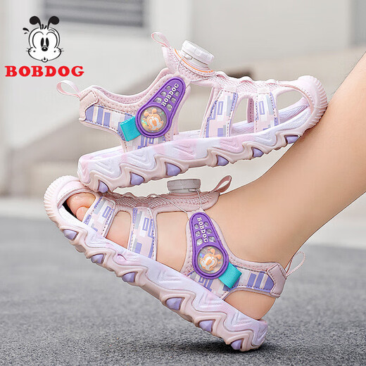 BOBDOG BOBDOG children's shoes, boys' sandals, soft soles, medium and large children's sports sandals, girls' shoes, trendy XFK229 pink and purple 35, inner length 22.5cm