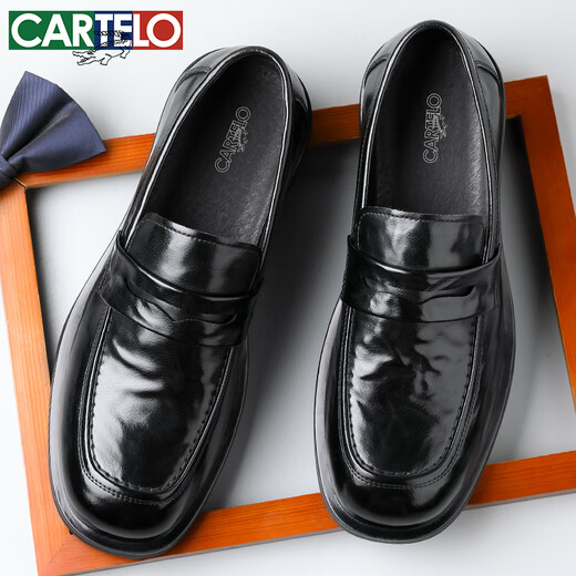CARTELO crocodile (CARTELO) first layer cowhide shoes men's shoes 2025 new loafers breathable business casual shoes men's leather shoes K054 black 42