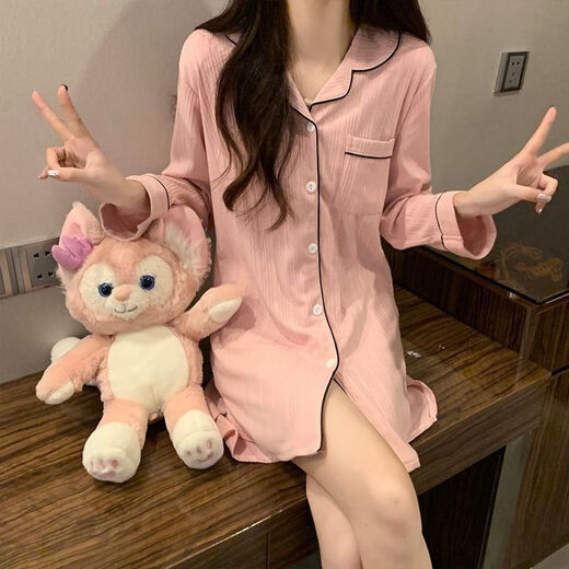 乐僖贝俫豆沙色睡衣女长袖睡裙家居服 681#豆沙色衬衫裙 175 L (95-110斤)