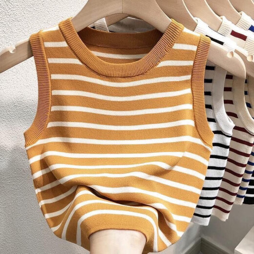 Catman (MiiOW) striped knitted vest suspender for women in summer 2025 new style inside and outside wearing short sports sleeveless top ins trendy white L