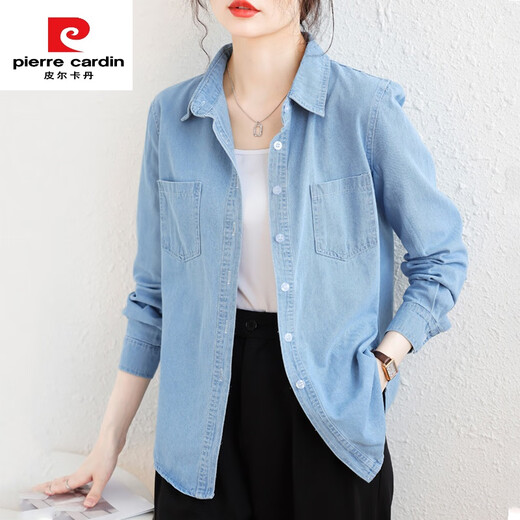 Pierre Cardin High-End-Waschhemd Hemd für Frauen lässig Hong Kong Style Design Nische lose und vielseitig geschichtete Hemd dünne Basis 9201 Hellblau S