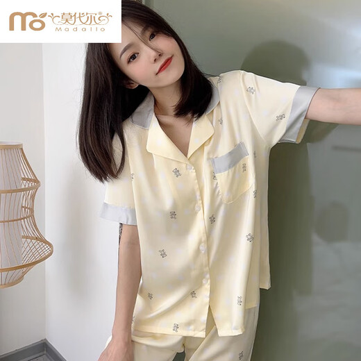 莫代尔泡泡熊冰丝睡衣女夏天凉感短袖长裤网红感薄款春秋丝.绸家居 YFY-9905凉感面料】 M 建议80-100斤】
