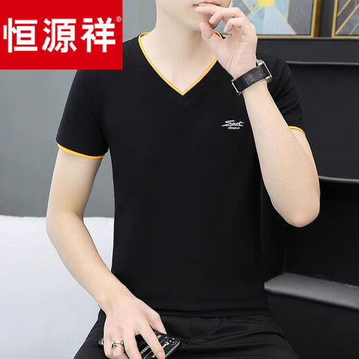 恒源祥2025新款新疆纯棉男士短袖t恤衫打底衫V领体恤半袖夏装上衣服 02组-QY691白色+M7203白色 M 【建 议：85斤至100斤】