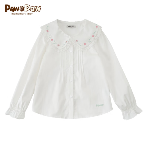 PawinPaw Cartoon Bear Children's Clothing 2024 Spring and Summer New Girls Bear Print Lapel Lady's Style Shirt