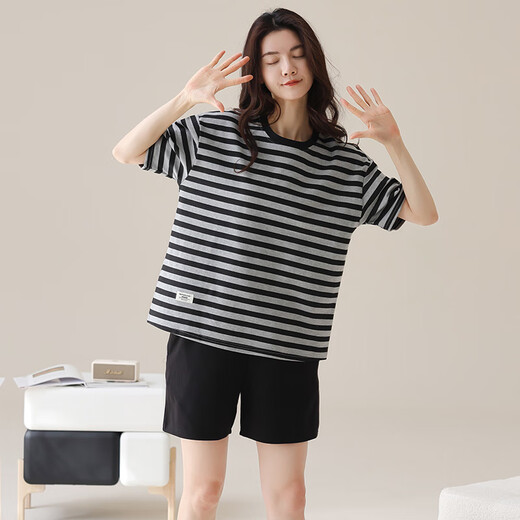 睡衣女夏季纯棉短袖短裤圆领套头舒适可外穿女士家居服 YDY-9848 M (建议80-100斤)