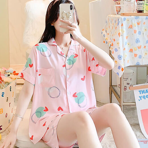 Modal Summer Cotton Seide Thin Pyjamas Strickjacke Kurzarm Shorts Loose Set Japaner Cartoon niedliche künstliche Baumwollhauskleidung Baumwolle Seiden-Strickjacken Frauen Doppel-3520 m 80-100Jin [Jin gleich 0,5 kg]