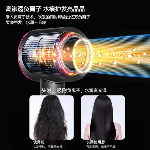 High-speed hair dryer Dyson Flat 1 1 brushless motor bladeless hair dryer household negative ion high-power quick-drying smart hair care special purple hair dryer delivery bracket