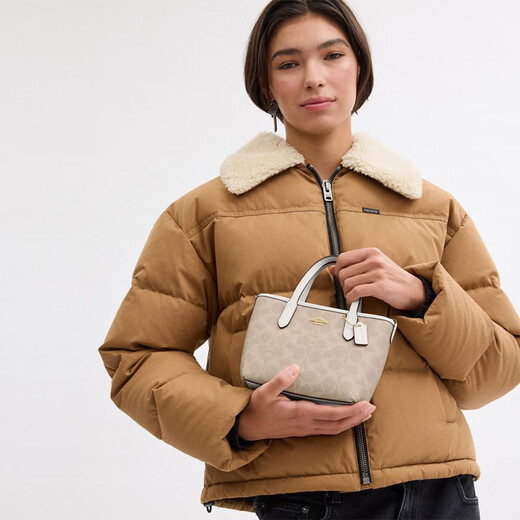 COACH Outlet Women's Bag Classic Logo CITY Mini Tote Bag Shoulder Crossbody Bag Handbag Gift City15 IM/Sand Yellow/Chalk White