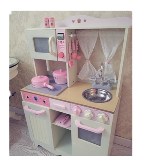 Shantoulin Village large-sized early education girl wooden children playing house wooden kitchen real cooking toy simulated kitchenware set Strawberry kitchen
