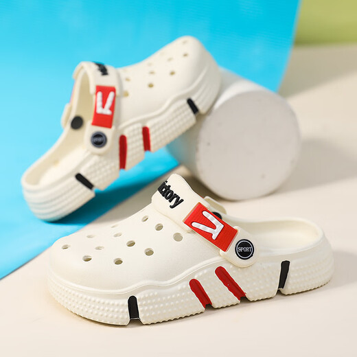 Guanmao Pei summer breathable children's sandals for boys and girls dual-purpose beach hole shoes beige 28