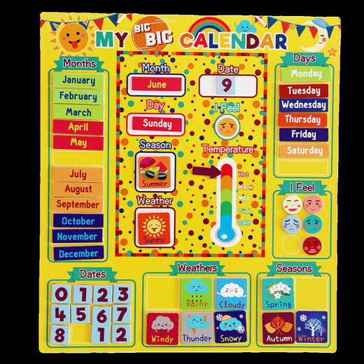 Conseil de cognition météorologique pour enfants mon petit calendrier Board magnétique English Learning Wall Chart Mois de semaine Aid d'enseignement Mot Blue English Magnetic Wall Chart 41 ACCESSOIRES