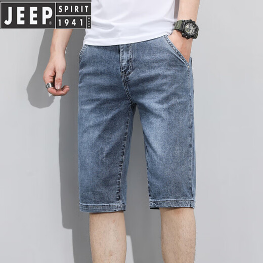 JEEP SPIRIT夏季薄款男士牛仔短裤潮流宽松休闲凉感七分裤2025新款五分中裤子 687蓝色 32