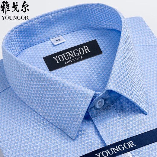 MAYOR雅戈尔男士短袖衬衫夏季纯棉免烫中年休闲商务职业正装格子衬衣服 dx6628 45