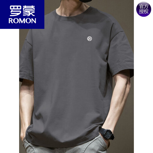 罗蒙（ROMON）潮流美式短袖t恤男夏季纯棉圆领百搭休闲2025新款潮牌宽松港风T恤 白色-1365短袖 S 【建议80-110斤】
