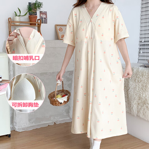 Ou Luxi's summer breastfeeding nightgown short-sleeved maternity confinement suit with chest pads large size pregnant women pajamas long hospitality delivery skirt feeding clothes SSY16803 3XL size recommended weight 148-170Jin [Jin equals 0.5 kg]
