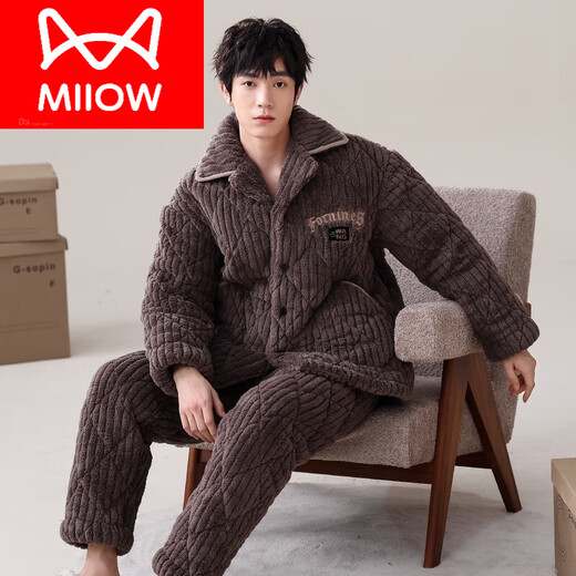 
Cat Man (MiiOW) men's pajamas in autumn and winter, coral velvet three-layer cotton plus velvet thickened winter wear flannel large-size home clothes 13063 men M L size [suggested height 170 175c, weight 11