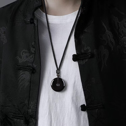 China Gold Peace Buckle Obsidian Pendant Men's Amulet Necklace Boy Birthday Gift for Boyfriend Husband Anniversary Obsidian Peace Buckle Necklace