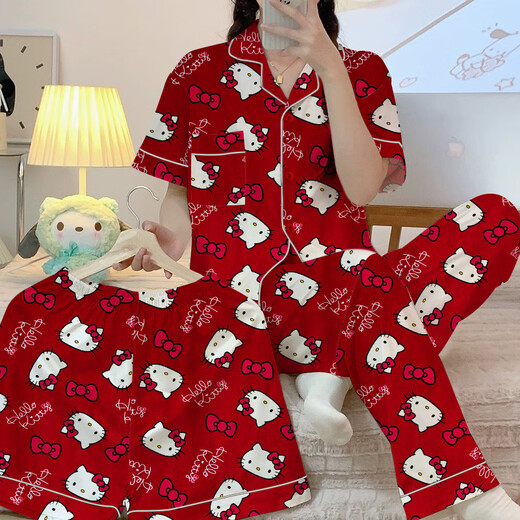 S.Sofea Cartoon Internet Celebrity Pyjama à manches courtes pour femmes vêtements à domicile trois pièces Style Spring and Summer F14154-170 M