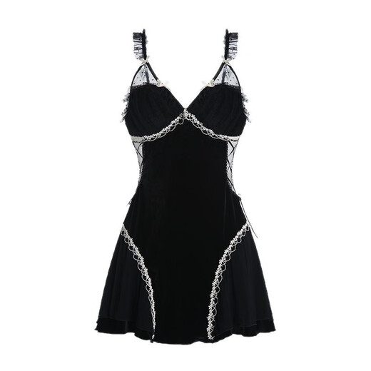 Rongxitu Sous-sol en maille en maille haut de gamme avec coussin de poitrine de poitrine confortable Robe Robe Set 3879 Black (robe unique + ceinture) M