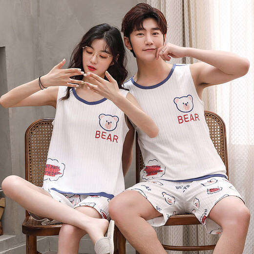 Hongdou (Hodo) Summer en coton pur couple pyjamas mince sans manches lâches hommes et femmes suspenders shorts de grande taille