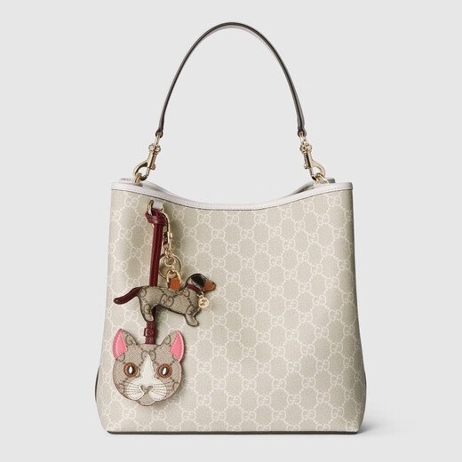Gucci Gucci Gg Emblem -Serie mittelschwerer Bucket -Beutel Beige und Weiß beide Größe