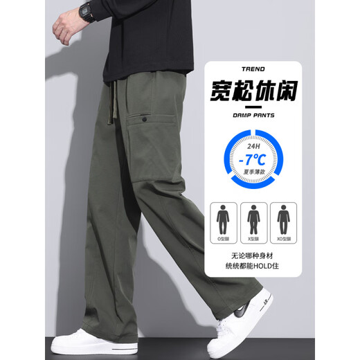 凡客诚品（VANCL）美式潮牌工装裤子男宽松直筒伞兵裤2025夏季薄款运动冲锋休闲长裤 9856-军绿色 常规 M 【商家】90~110斤