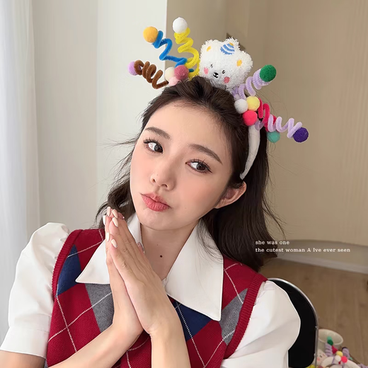 SNQP cute birthday headband female funny happy headwear exaggerated twist stick cartoon photo props headband hat adult beige funny bear twist stick headband one