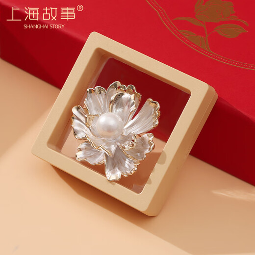 
Shanghai Story Silk Scarf Brooch Gift Box 100% Mulberry Silk Small Square Scarf for Girlfriend Practical Birthday Gift Teacher's Day Red