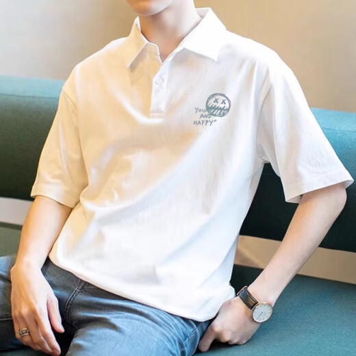 Offizielle Website Offizielle Store Flaggschiff amerikanische Retro-Männer-Polo-Shirt Kurzarm Lose vielseitigem Reverskörper 3895-Wasp White 11xl M 85-110jin [Jin ist gleich 0,5 kg]