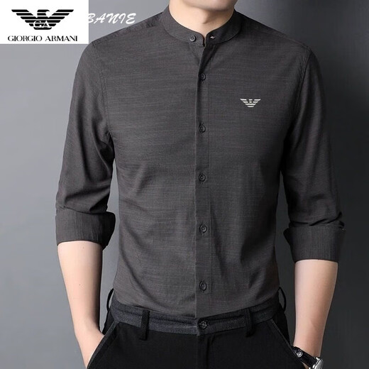 Qi Armania offizielles Flaggschiff kleiner Standkragen Baumwollhemd Herren 2024 Frühlings- und Herbsthemd Casual Inner Wear Chinese Halszoll Hemd Thin XQFD-9930 Dark Grey S 165
