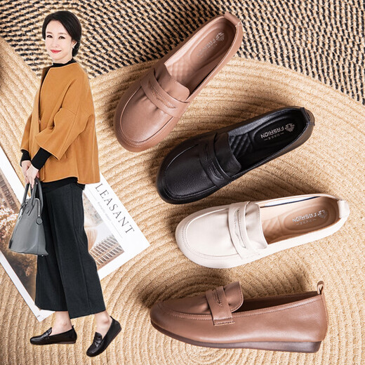 Western camel genuine leather beef tendon soft sole soft surface mother's shoes comfortable middle-aged leather shoes middle-aged and elderly women's shoes summer spring and autumn 677 sandals bean paste color 35