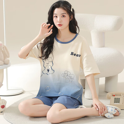 Cat Man (Miiow) Pajamas para mujeres en verano algodón puro manga corta dibujos animados dulces de dibujos animados para mujeres para ropa al aire libre set de ropa para el hogar de gran tamaño KNC3519 L