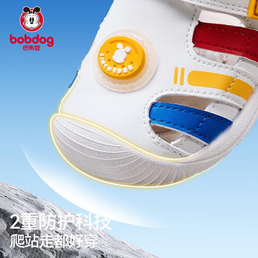 Babu Dou Baby Sandals 2025 Summer New Anti-mosquito Breathable Outdoor Shoes Soft Sole Anti-Slip Functional Shoes Baotou Children's Shoes College White Hollow Large Net 24 Inner length of the shoe 15cm, suitable for feet 14.5cm long