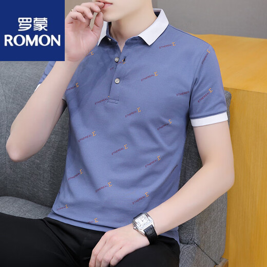 ROMON summer lapel short-sleeved T-shirt for men's casual youth collar top half sleeve versatile thin style handsome polo. Shirt QY686 black M 100-120Jin [Jin equals 0.5 kg]