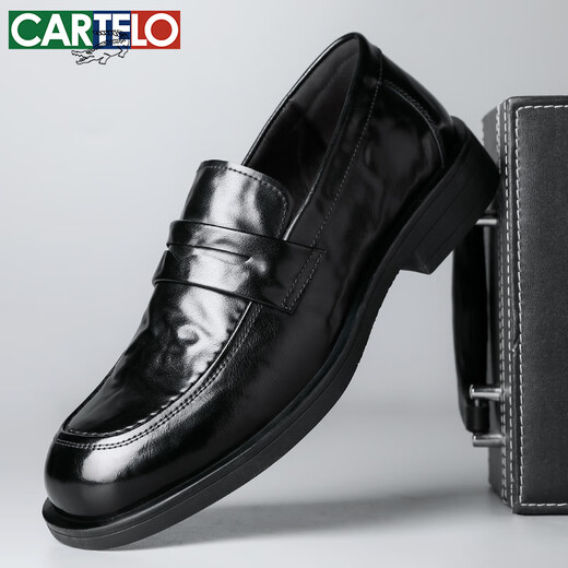 CARTELO crocodile (CARTELO) first layer cowhide shoes men's shoes 2025 new loafers breathable business casual shoes men's leather shoes K054 black 42
