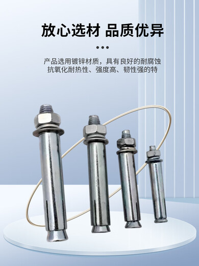 OUOETY镀锌膨胀螺丝蓝白锌加长螺栓拉爆螺丝钉铁膨胀管M6M8M10M12 12200一箱240个